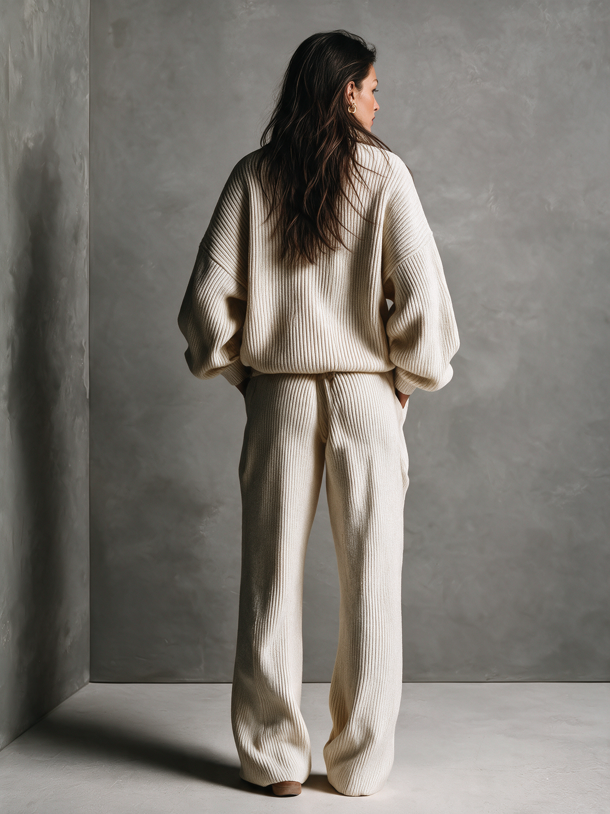 Women's Corduroy Half‑Zip Top & Wide‑Leg Pants Co‑ord Set