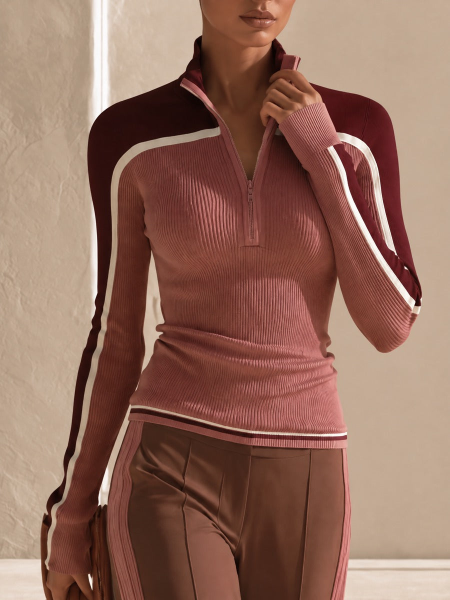 Women's Colorblock Half-Zip Ribbed Top