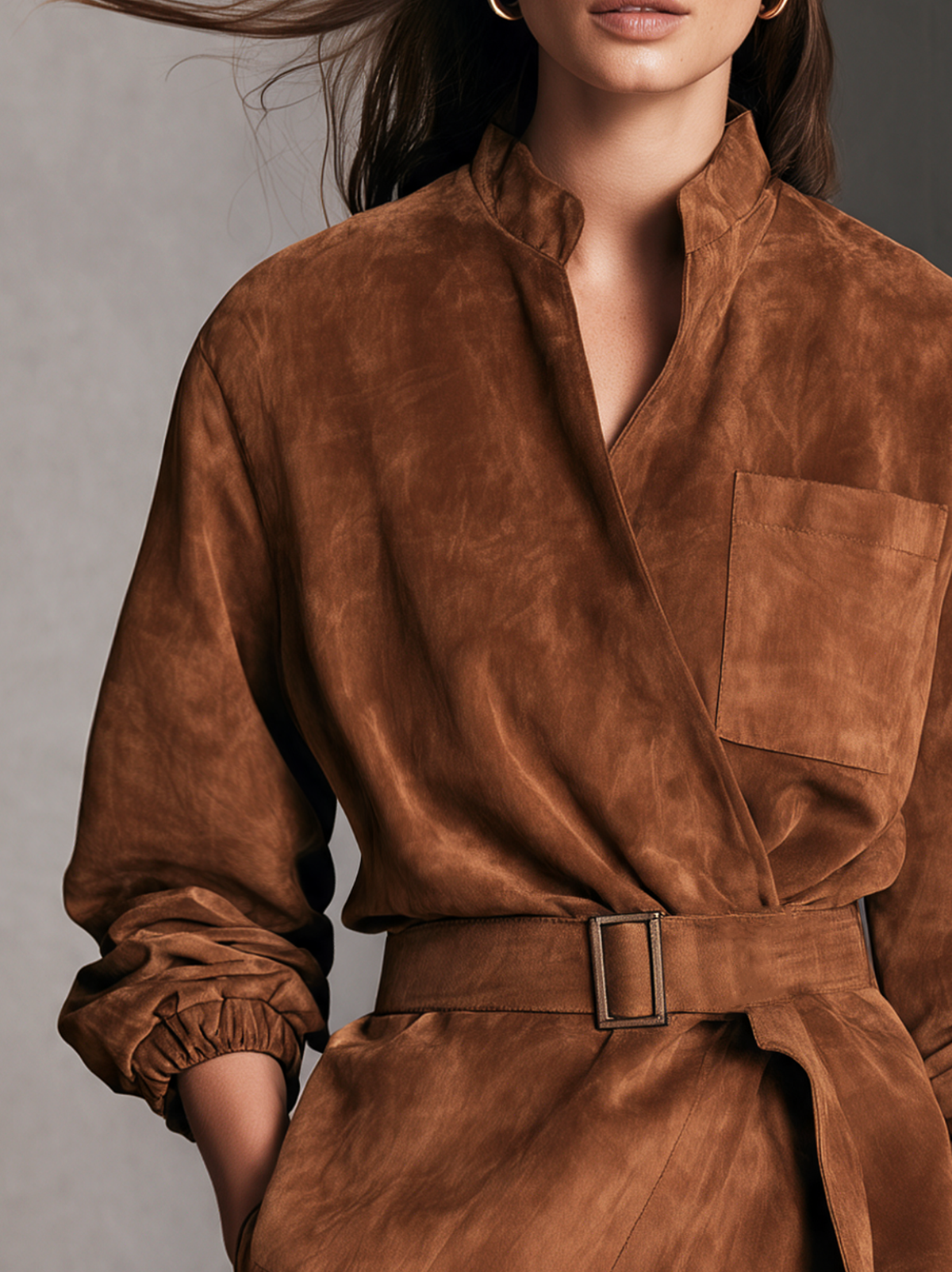 Women's Casual Brown Suede Long-sleeve Jacket