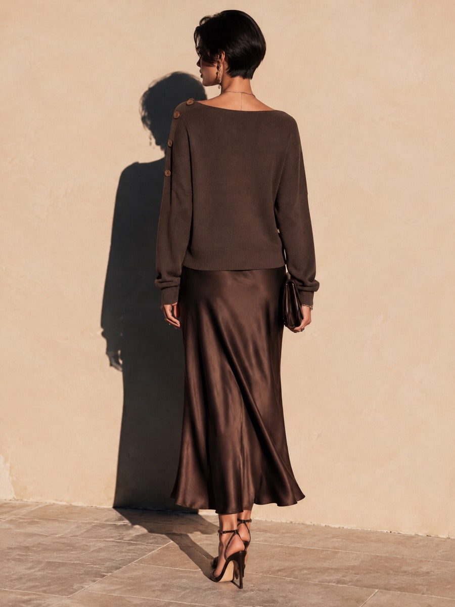 Women's Button-Detail Casual Long-Sleeve Sweater