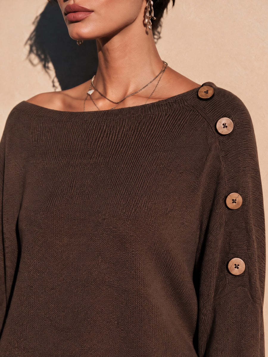 Women's Button-Detail Casual Long-Sleeve Sweater