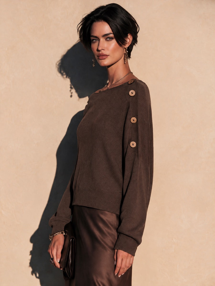Women's Button-Detail Casual Long-Sleeve Sweater