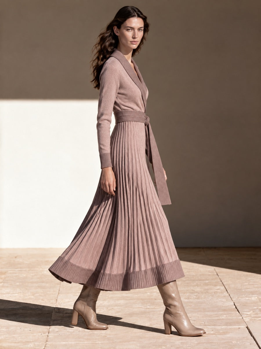 Women's Dusty Rose Shawl Collar Knit Wrap Dress