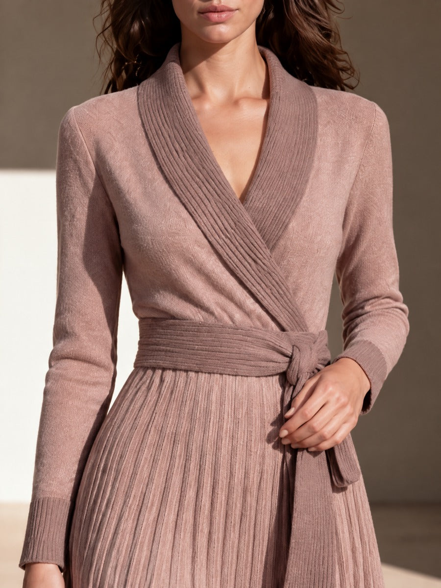 Women's Dusty Rose Shawl Collar Knit Wrap Dress