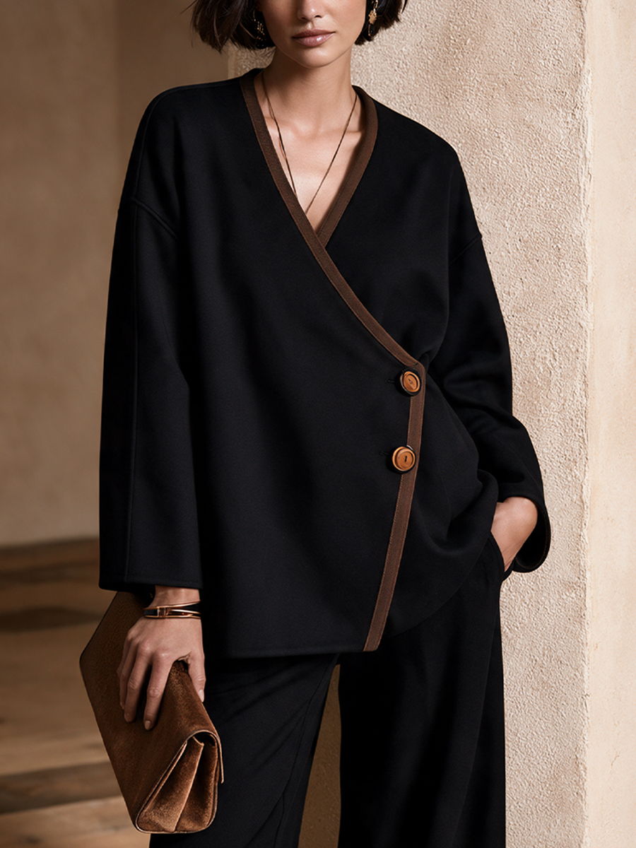 Women's Color-Blocked Trim Wrap Casual Jacket
