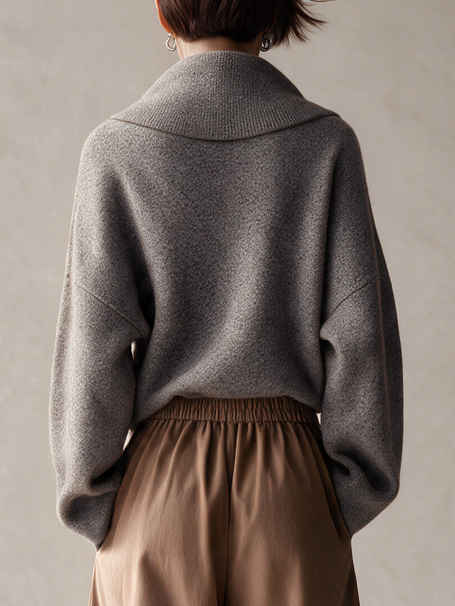 Women's Asymmetric Wrap Collar Loose Knit Sweater