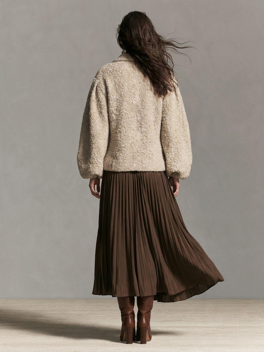 Women's Casual Dark Brown Satin Midi Skirt