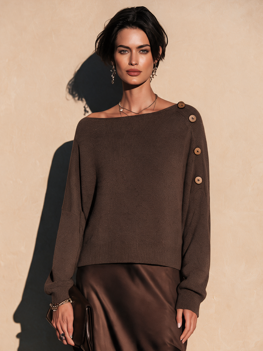 Women's Button-Detail Casual Long-Sleeve Sweater