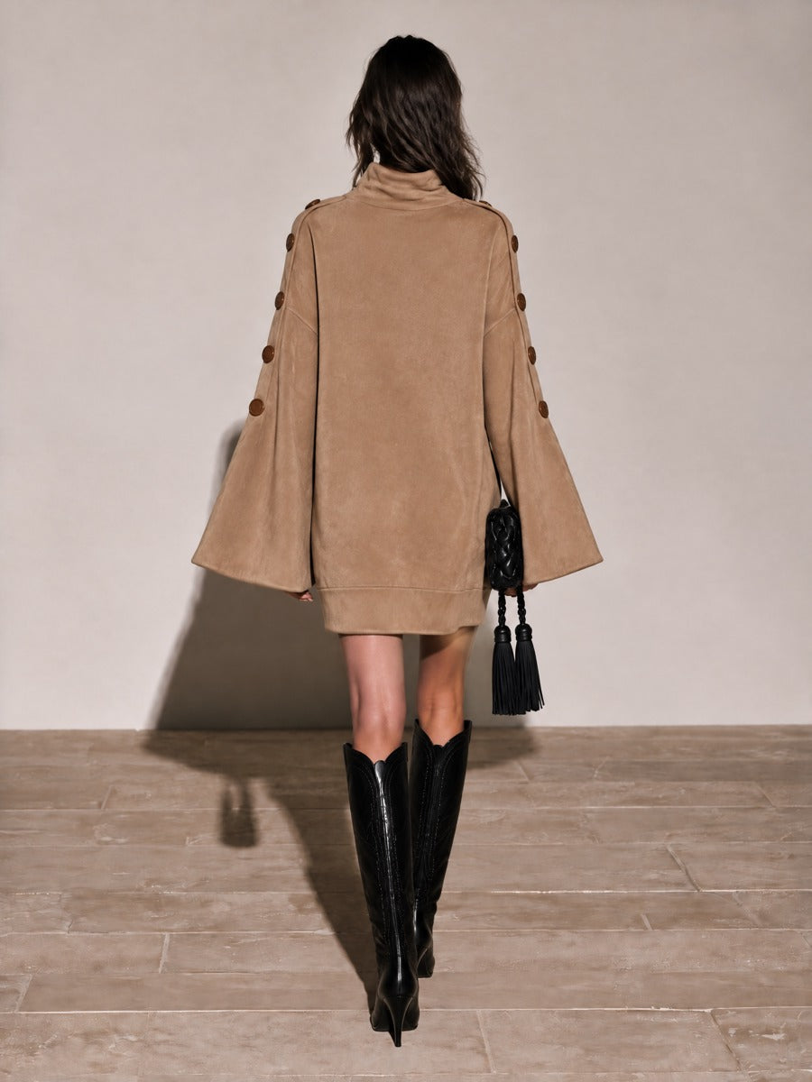 Women's Camel Faux Suede Turtleneck Mini Dress