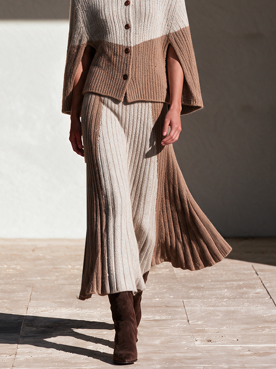 Women's Cream & Camel Colorblock Rib Knit Two-Piece Set