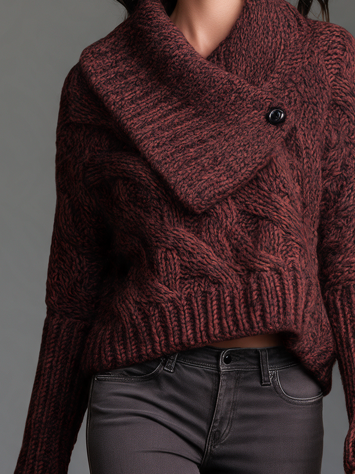 Women's Casual Burgundy Long-Sleeve Pullover Sweater