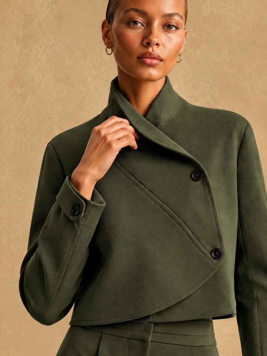 Women's Asymmetric Cropped Jacket and Wide-Leg Trousers Set