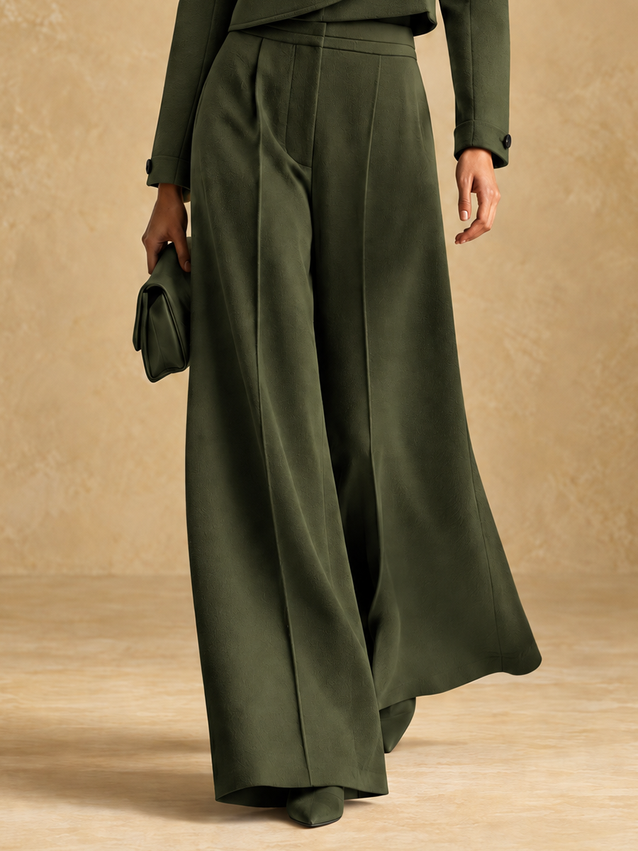 Women's Asymmetric Cropped Jacket and Wide-Leg Trousers Set