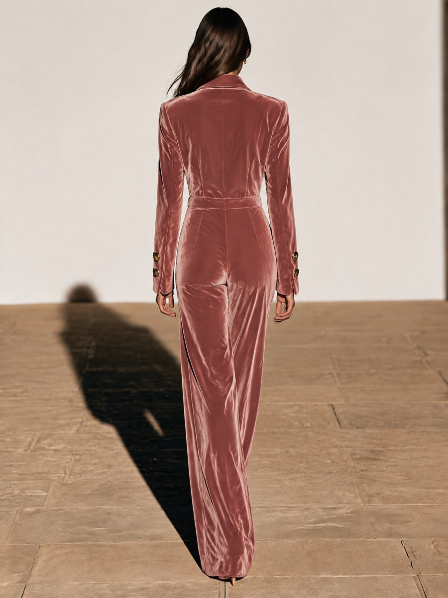 Women's Dusty Rose Velvet Wide-Leg Jumpsuit