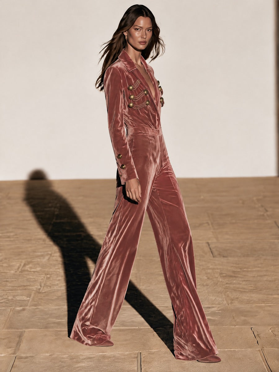 Women's Dusty Rose Velvet Wide-Leg Jumpsuit