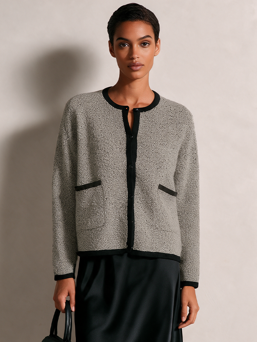 Women's Contrast Trim Plush Crewneck Jacket