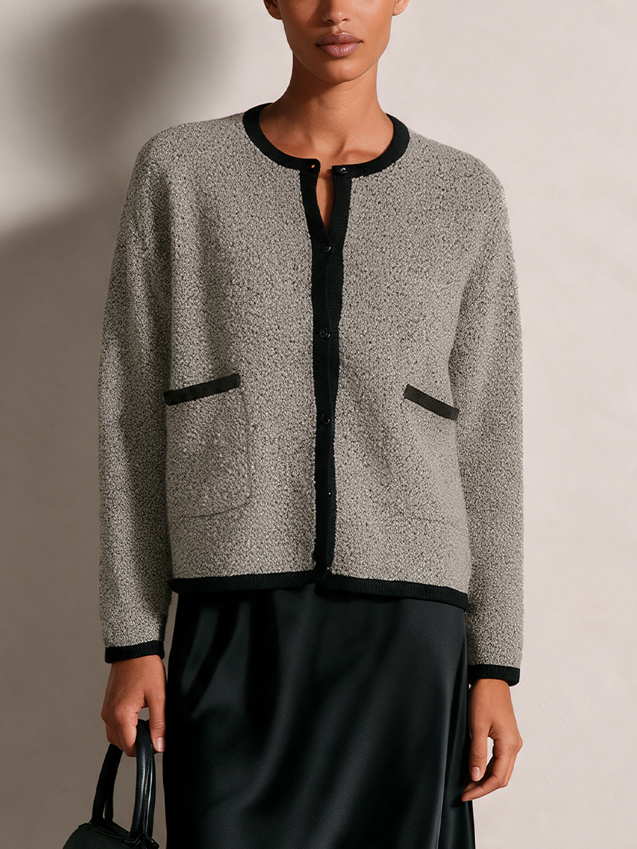 Women's Contrast Trim Plush Crewneck Jacket