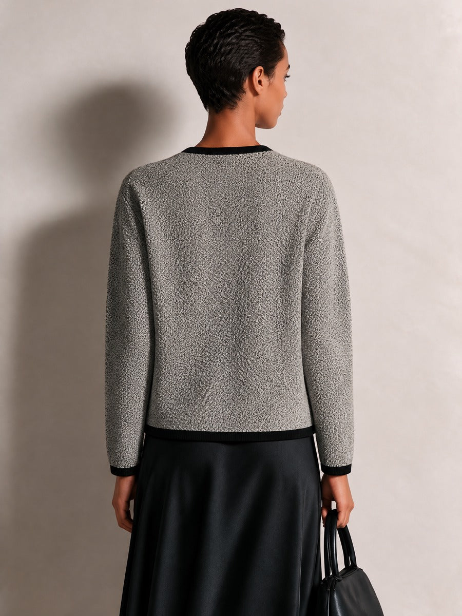 Women's Contrast Trim Plush Crewneck Jacket