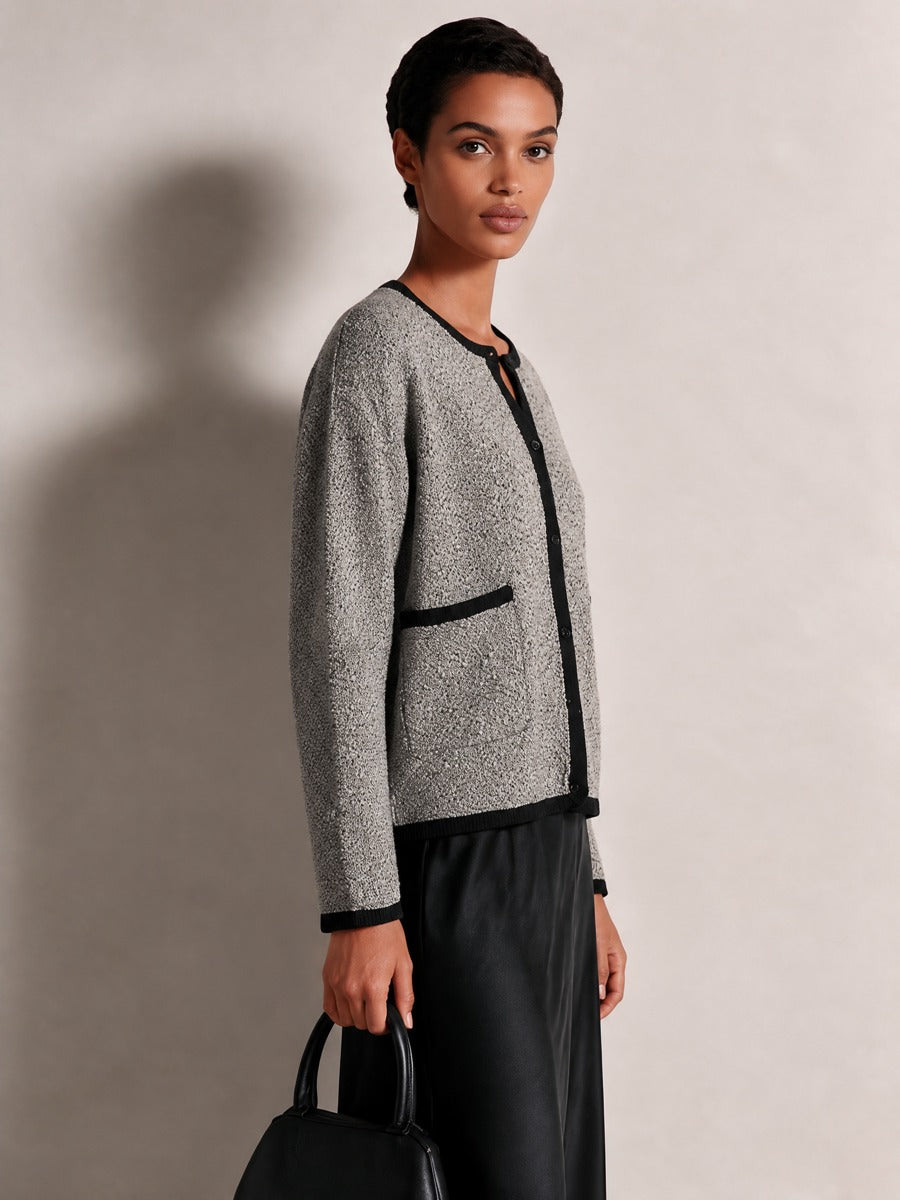 Women's Contrast Trim Plush Crewneck Jacket