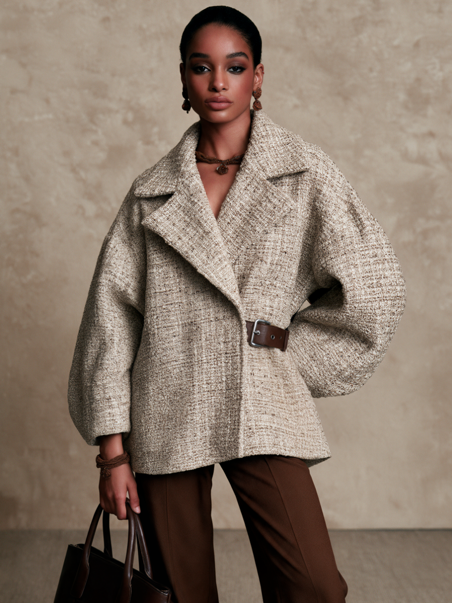 Women's Casual Leather Buckle Collared Cropped Coat