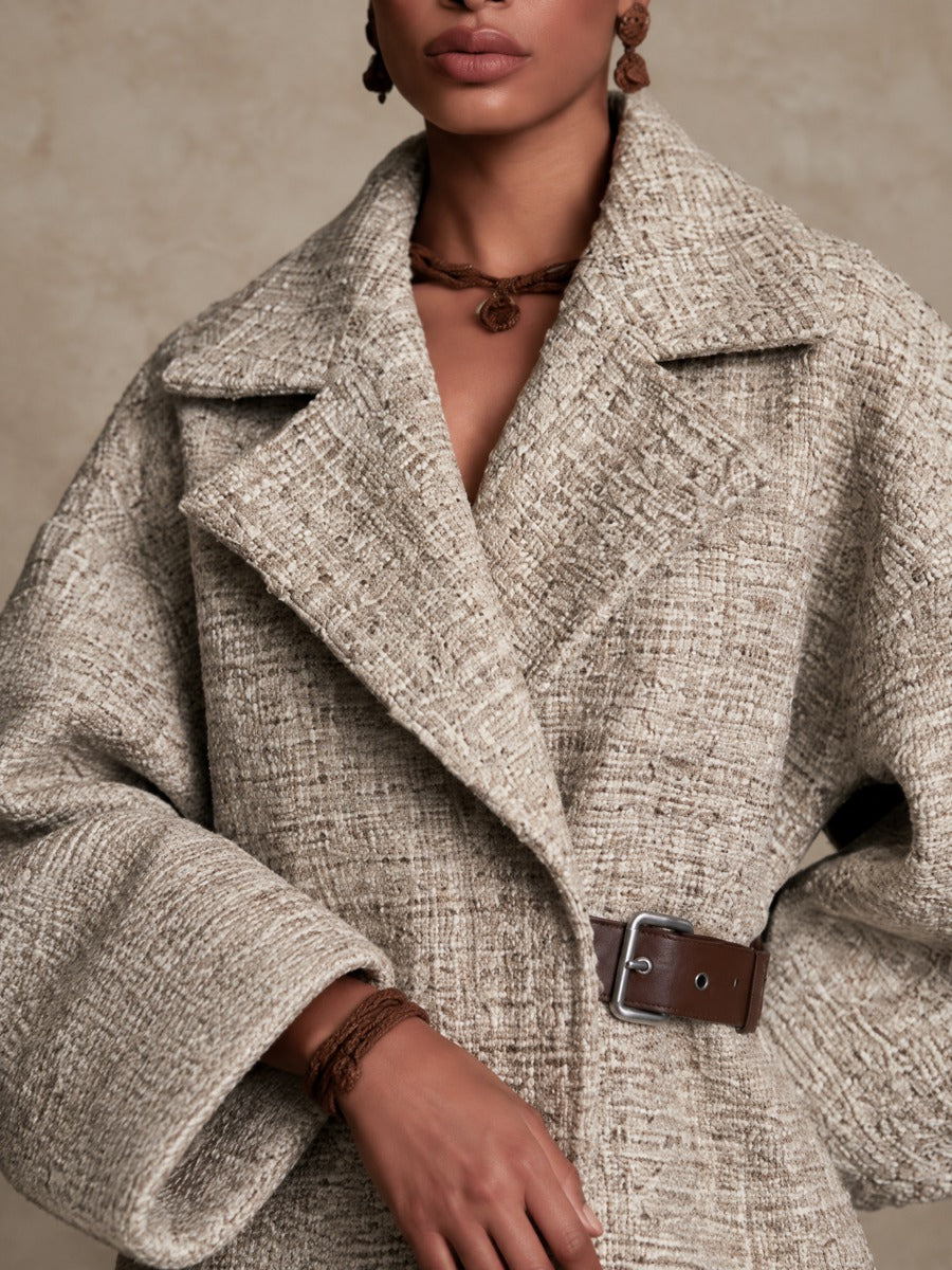 Women's Casual Leather Buckle Collared Cropped Coat
