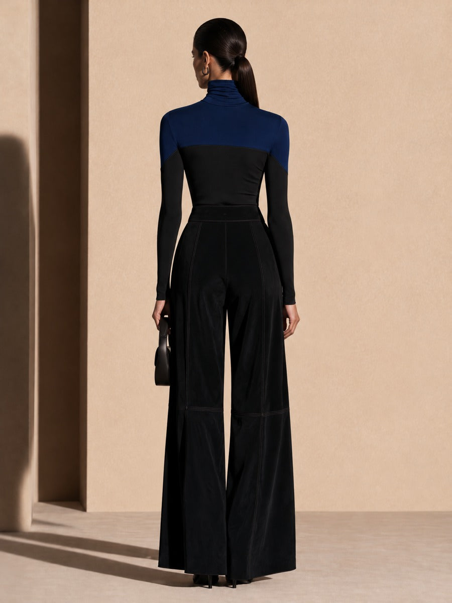 Women's Colorblock Knit Top And High-Waist Flare Pants Set