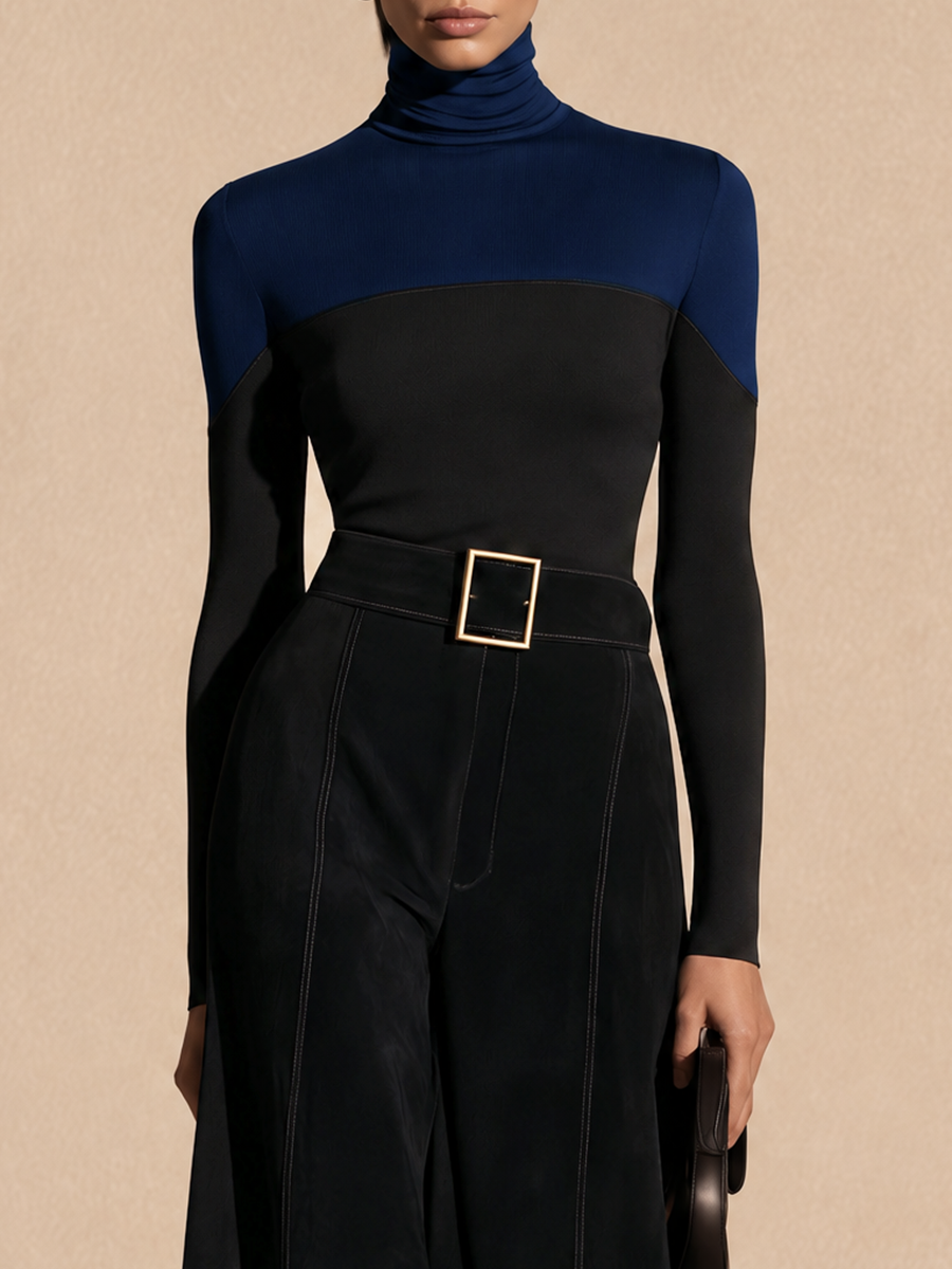 Women's Colorblock Knit Top And High-Waist Flare Pants Set