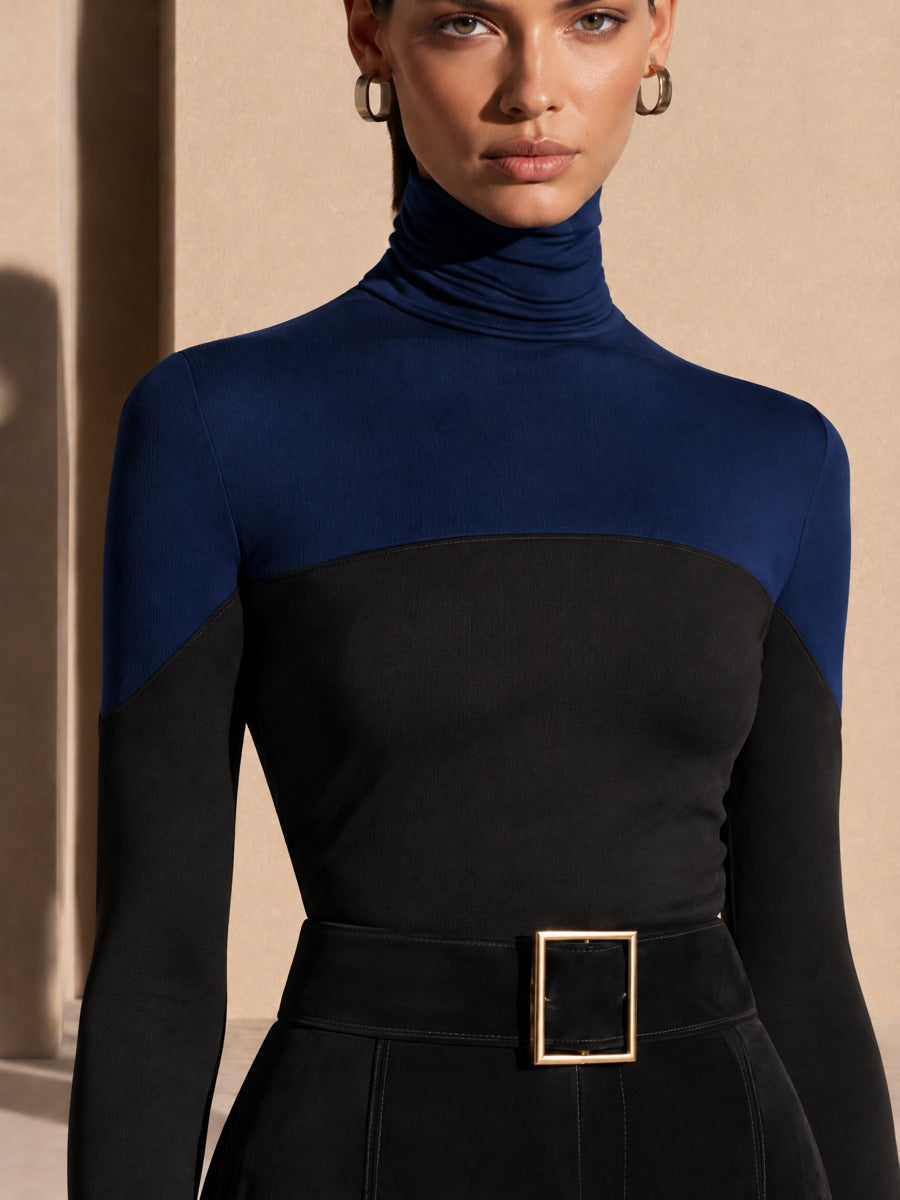 Women's Colorblock Knit Top And High-Waist Flare Pants Set
