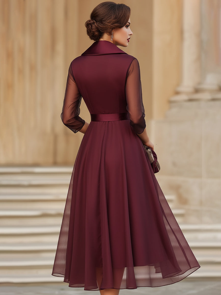 Freya | Elegant Wrap Midi Dress With Sheer Sleeves