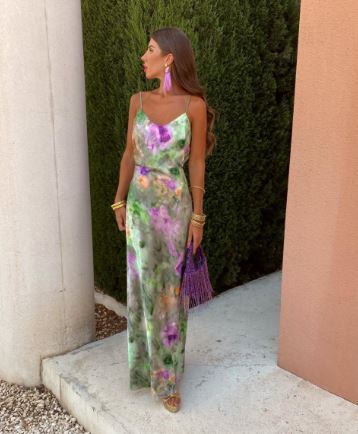 Silk Floral Backless Slip Maxi Dress for Women