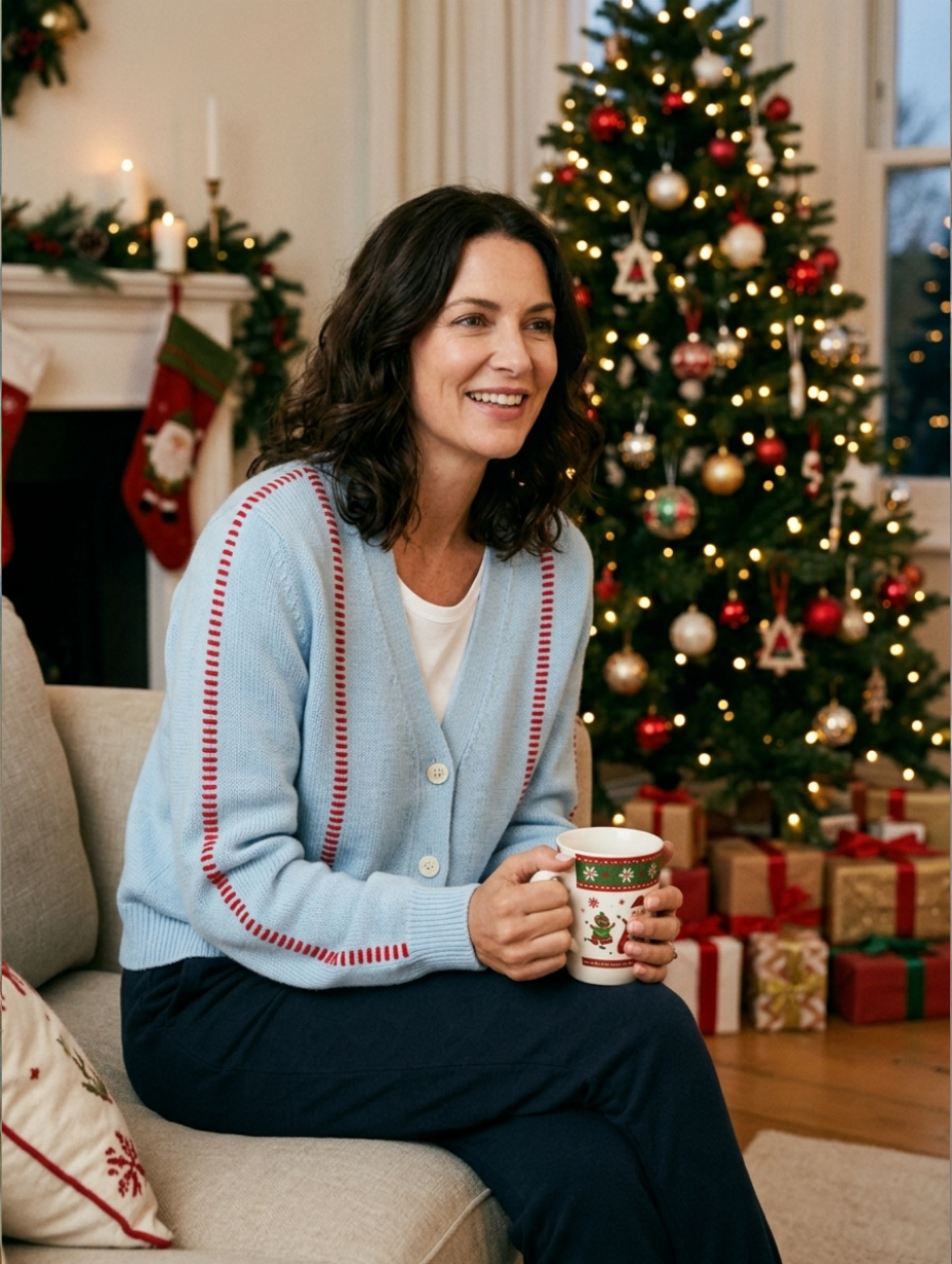 Women's Contrast Stitch Casual V-Neck Cardigan