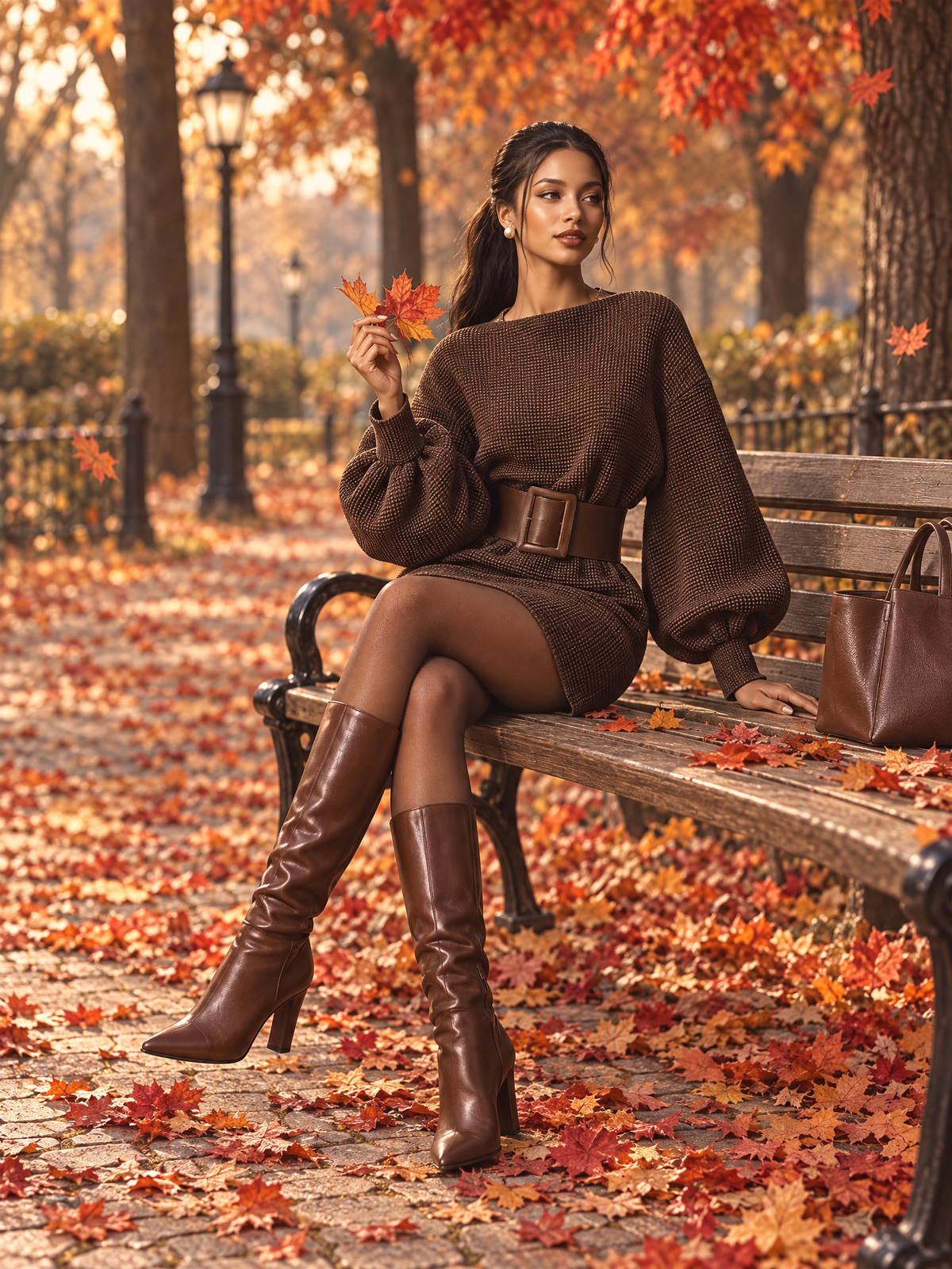Women's Dark Brown Knitted All-match Mini Dress