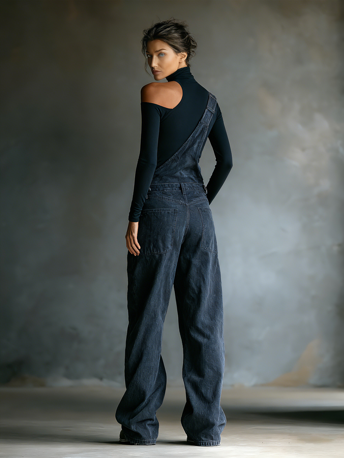 Women's Dark Blue Denim Overalls With Shoulder Straps
