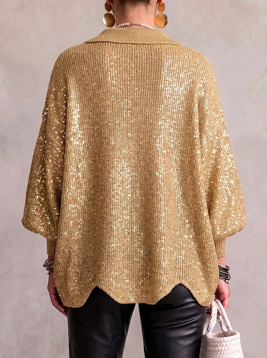 Oversized Collared Knit Cardigan With Large Metal Buttons