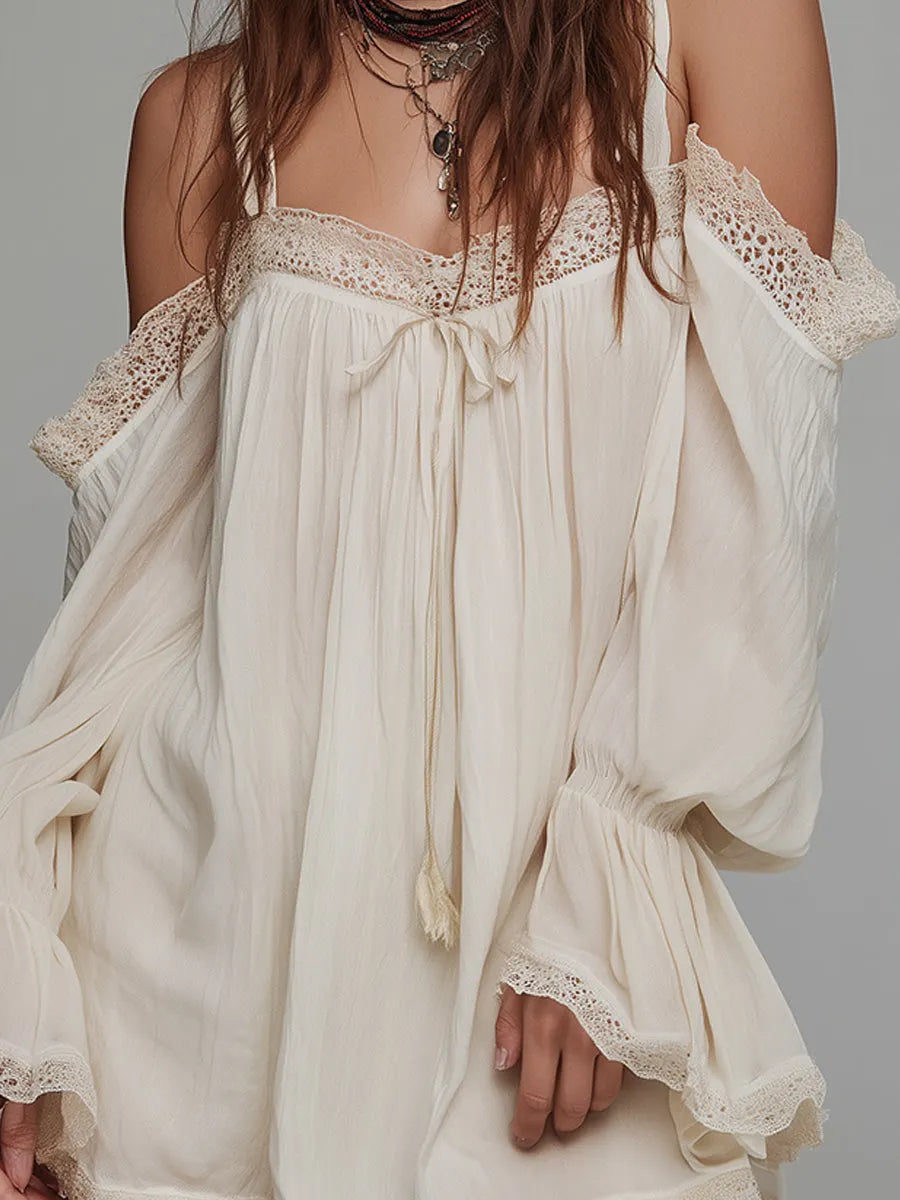 Bohemian Off-the-shoulder Lace Patchwork Chiffon Mini Dress