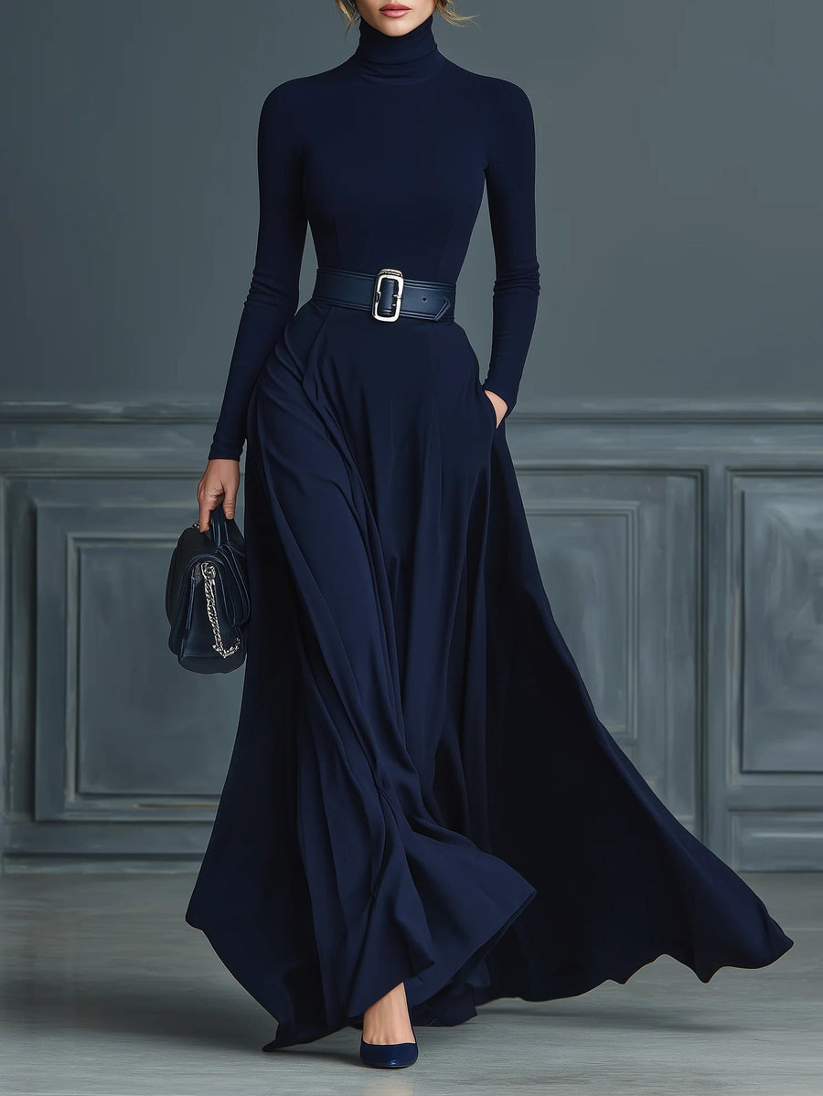 Eleonora - Dark blue knit dress with high neck