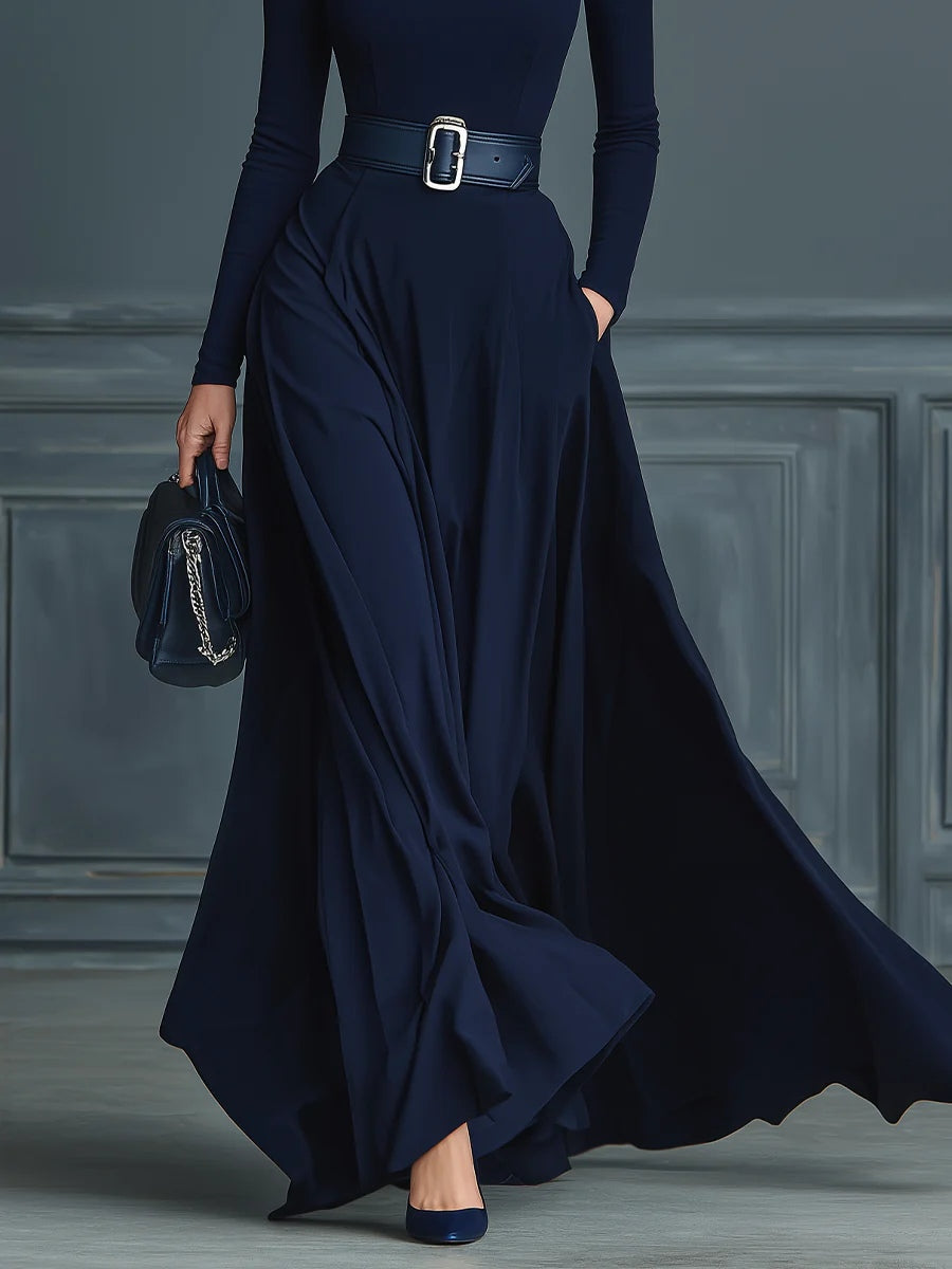 Eleonora - Dark blue knit dress with high neck