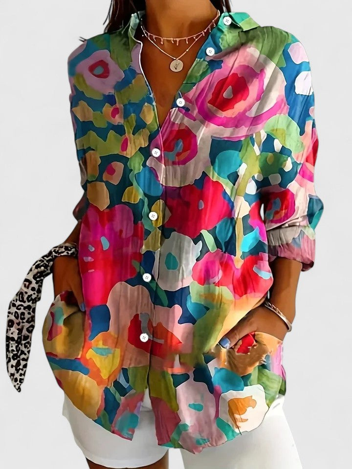 Anica - Vibrant Artistic Button-Up Blouse