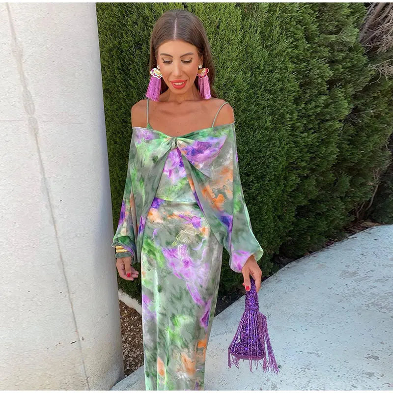 Silk Floral Backless Slip Maxi Dress for Women
