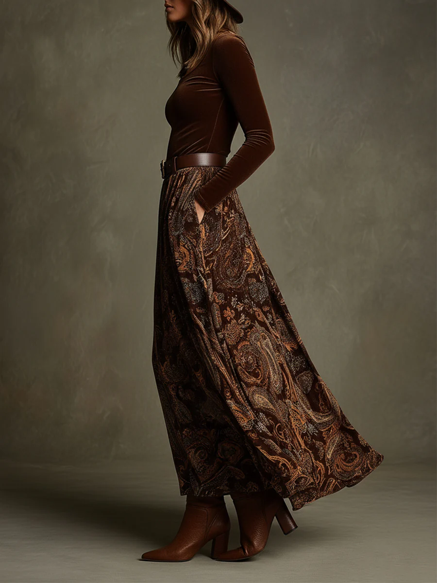 Everly Velvet Top and Paisley Maxi Skirt Set