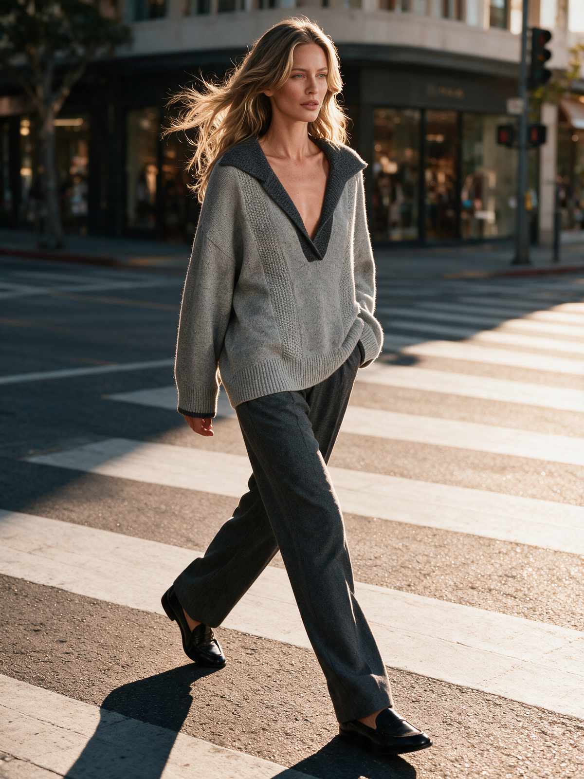 Women's Color‑Block Collar Oversized Cable Knit Sweater