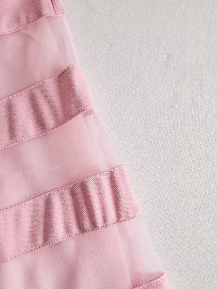 Elegant Sheer Panel Flared Midi Dress