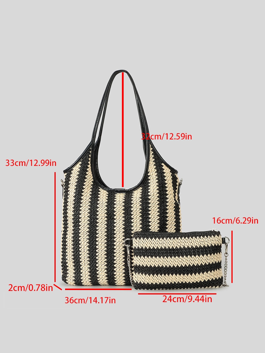 Women's Contrast Striped Vintage Straw Shoulder Bag
