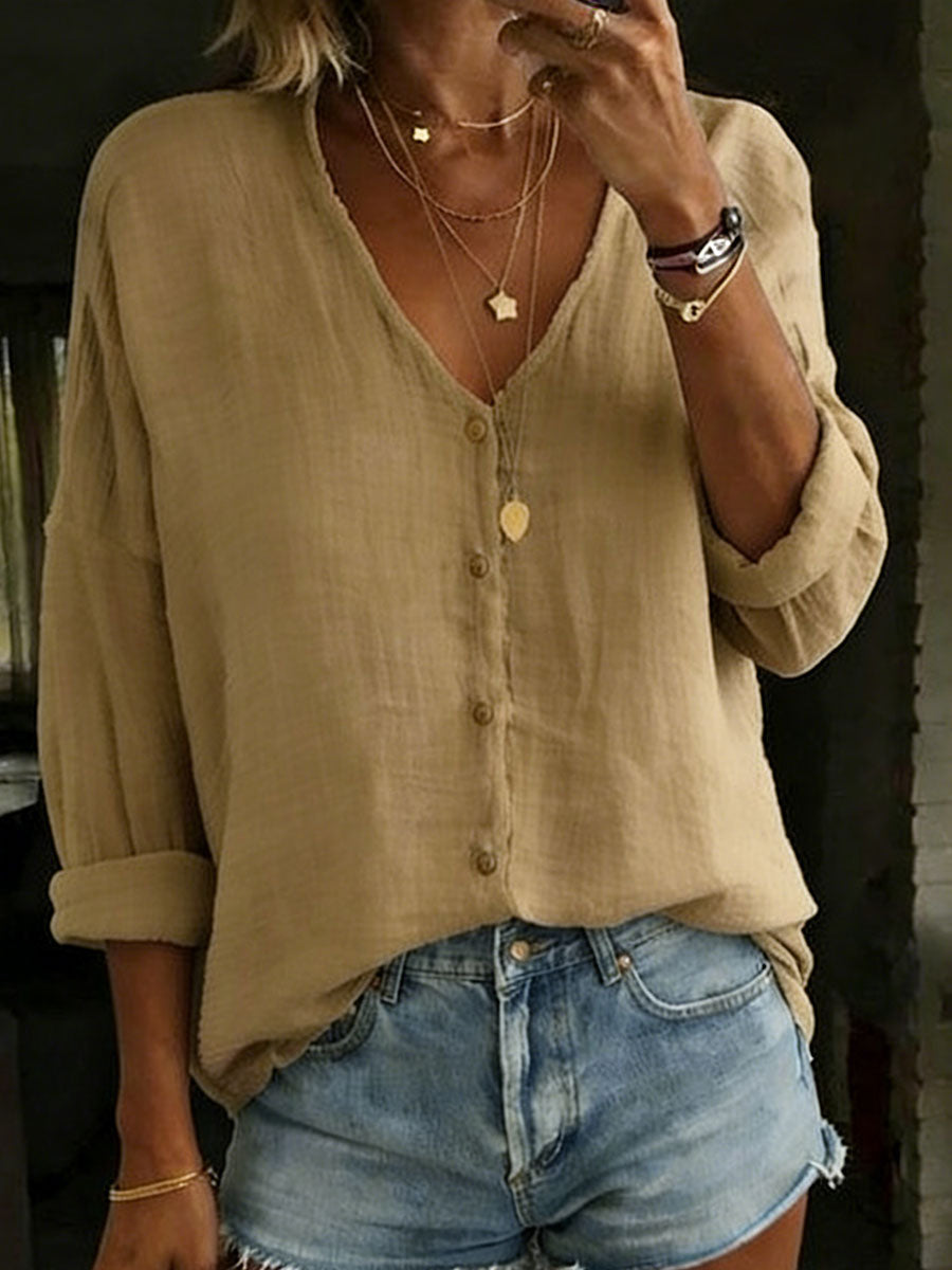 Blair | Cotton Linen Loose Solid Color Long-sleeved Shirt